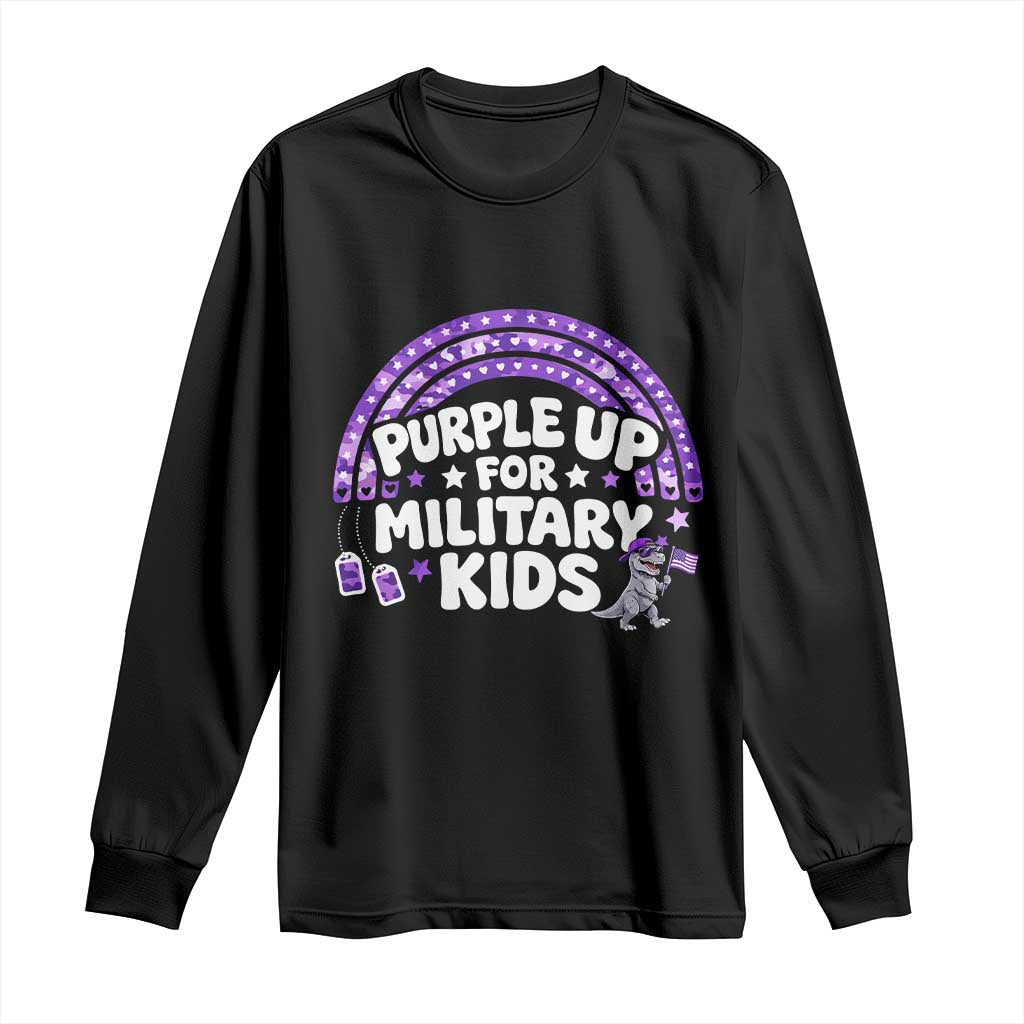 Purple Up For Military Kids Long Sleeve Shirt Cute Dino Dinosaur Proud Military Child Rainbow