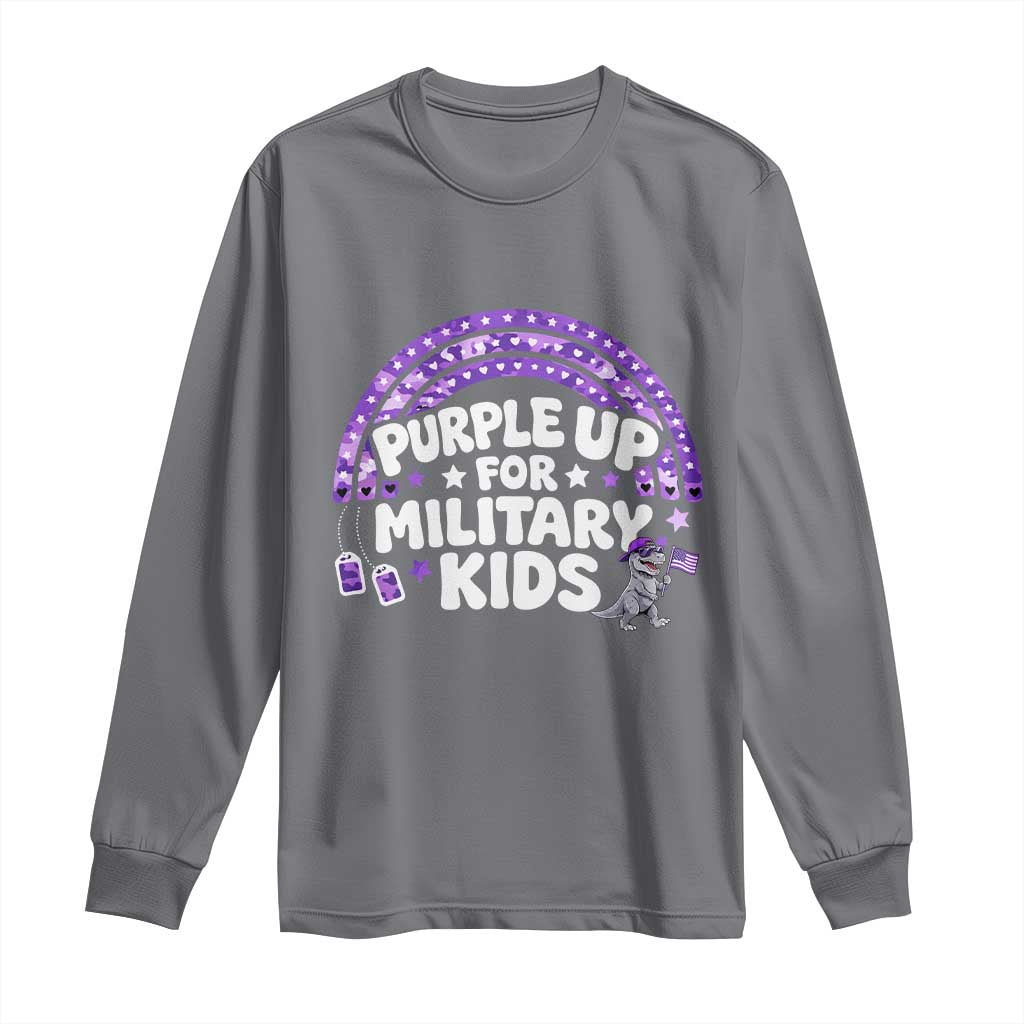 Purple Up For Military Kids Long Sleeve Shirt Cute Dino Dinosaur Proud Military Child Rainbow