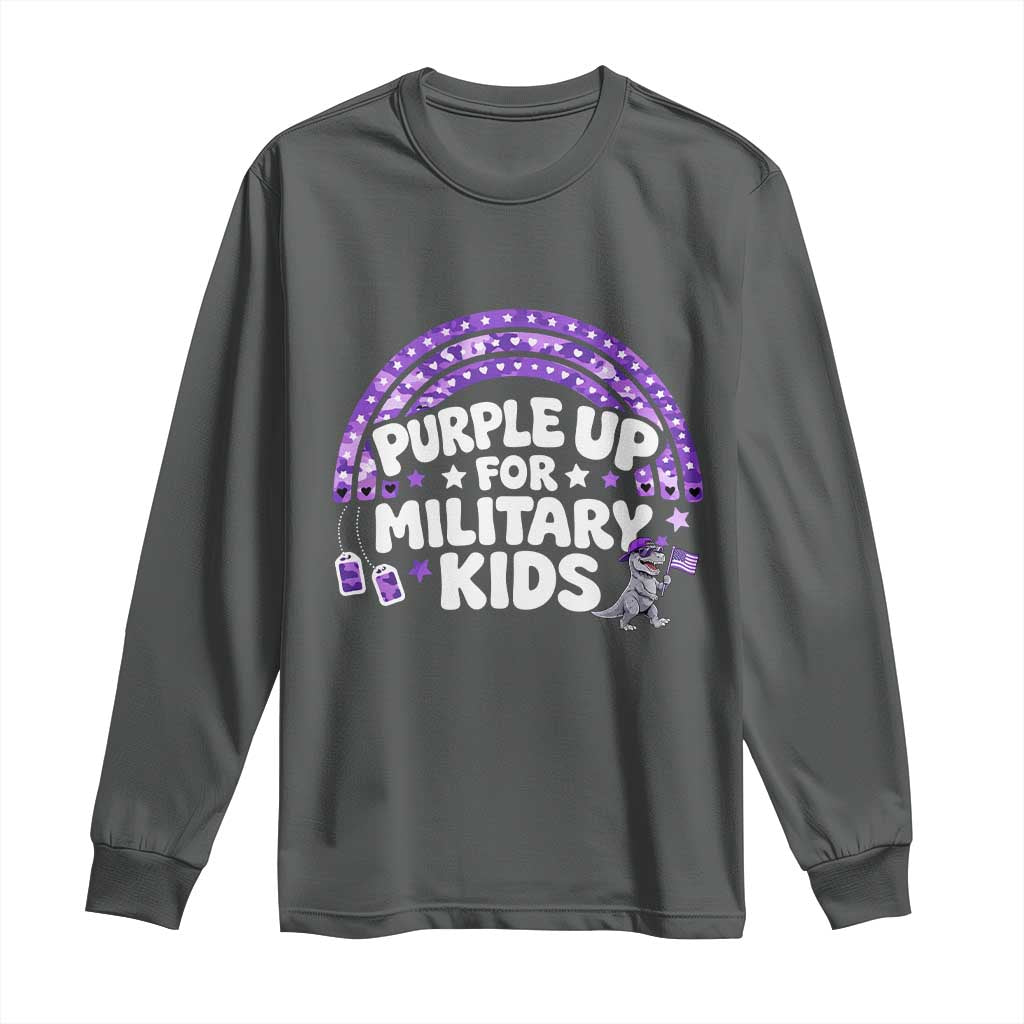 Purple Up For Military Kids Long Sleeve Shirt Cute Dino Dinosaur Proud Military Child Rainbow