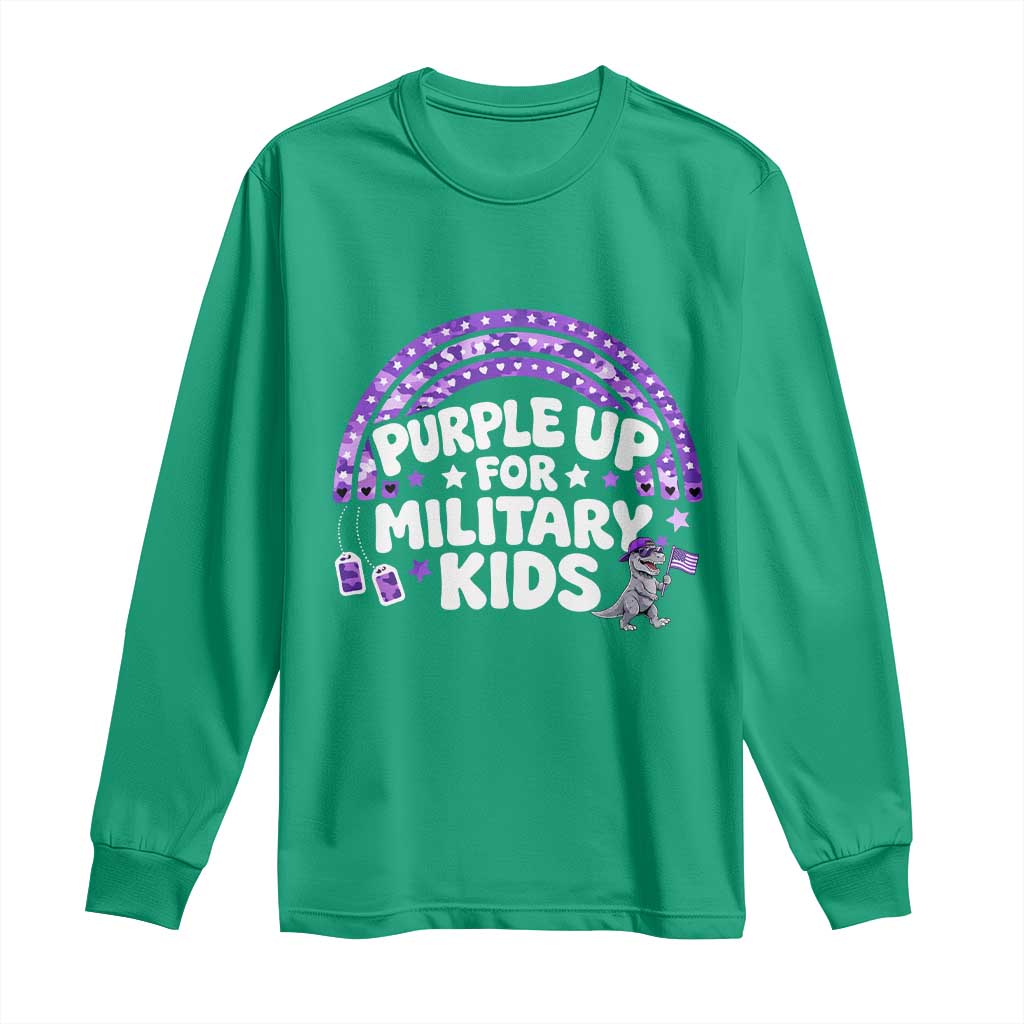 Purple Up For Military Kids Long Sleeve Shirt Cute Dino Dinosaur Proud Military Child Rainbow