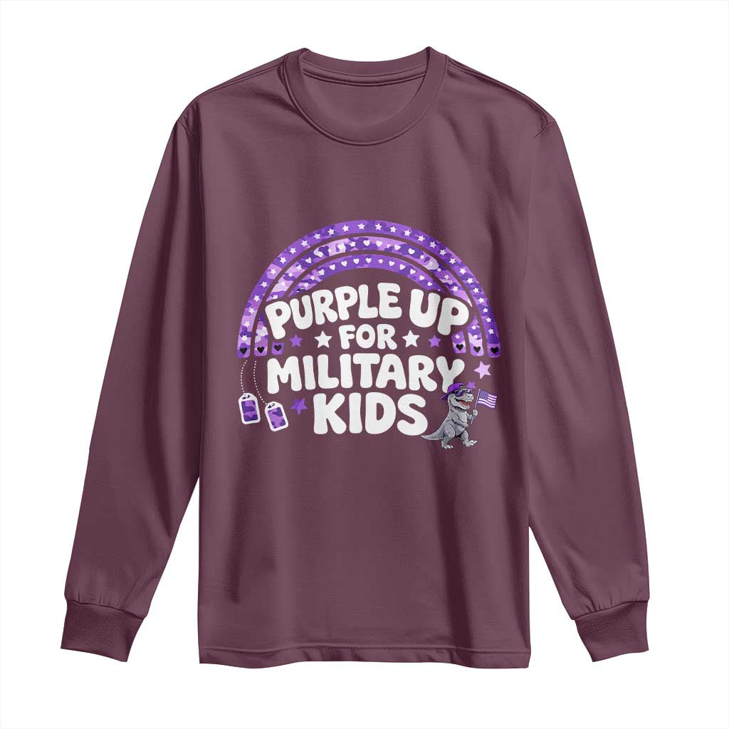 Purple Up For Military Kids Long Sleeve Shirt Cute Dino Dinosaur Proud Military Child Rainbow