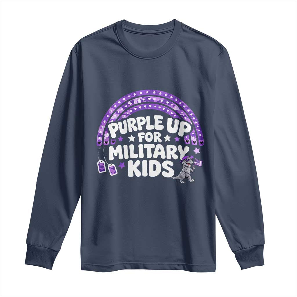 Purple Up For Military Kids Long Sleeve Shirt Cute Dino Dinosaur Proud Military Child Rainbow