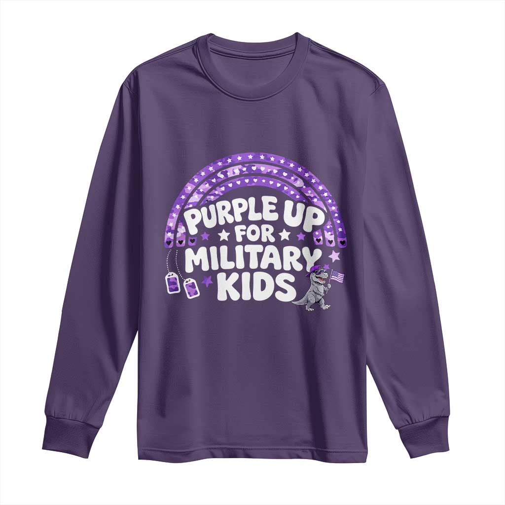 Purple Up For Military Kids Long Sleeve Shirt Cute Dino Dinosaur Proud Military Child Rainbow