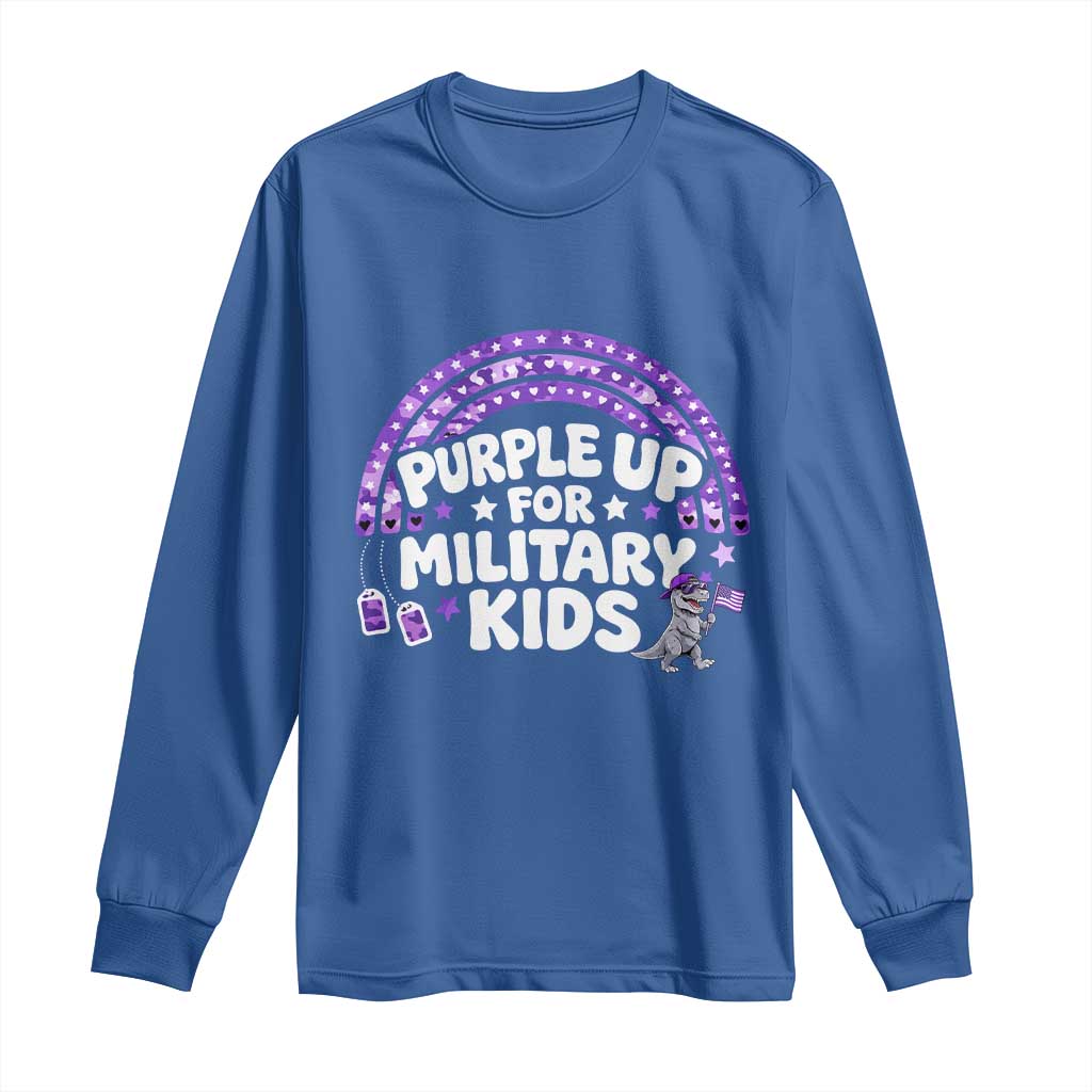 Purple Up For Military Kids Long Sleeve Shirt Cute Dino Dinosaur Proud Military Child Rainbow