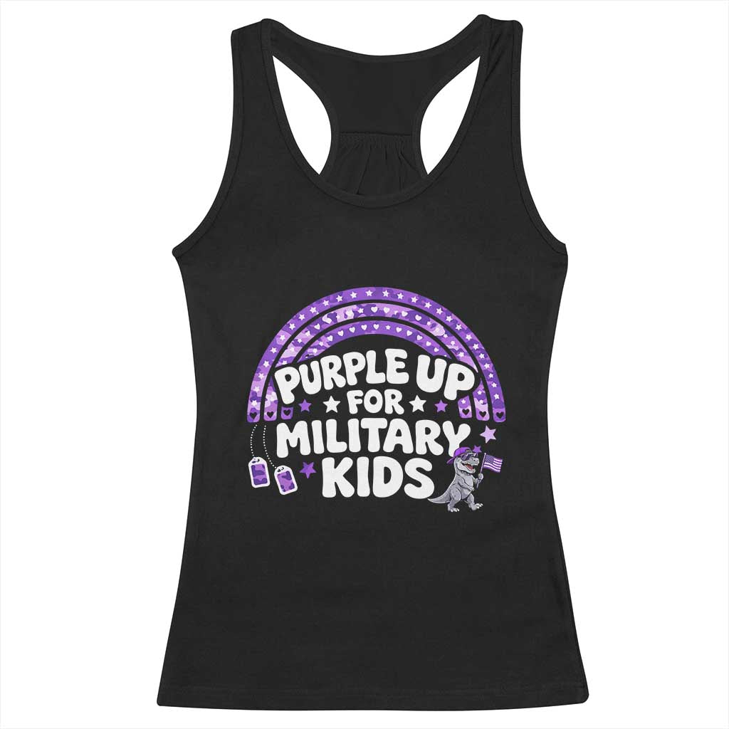 Purple Up For Military Kids Racerback Tank Top Cute Dino Dinosaur Proud Military Child Rainbow