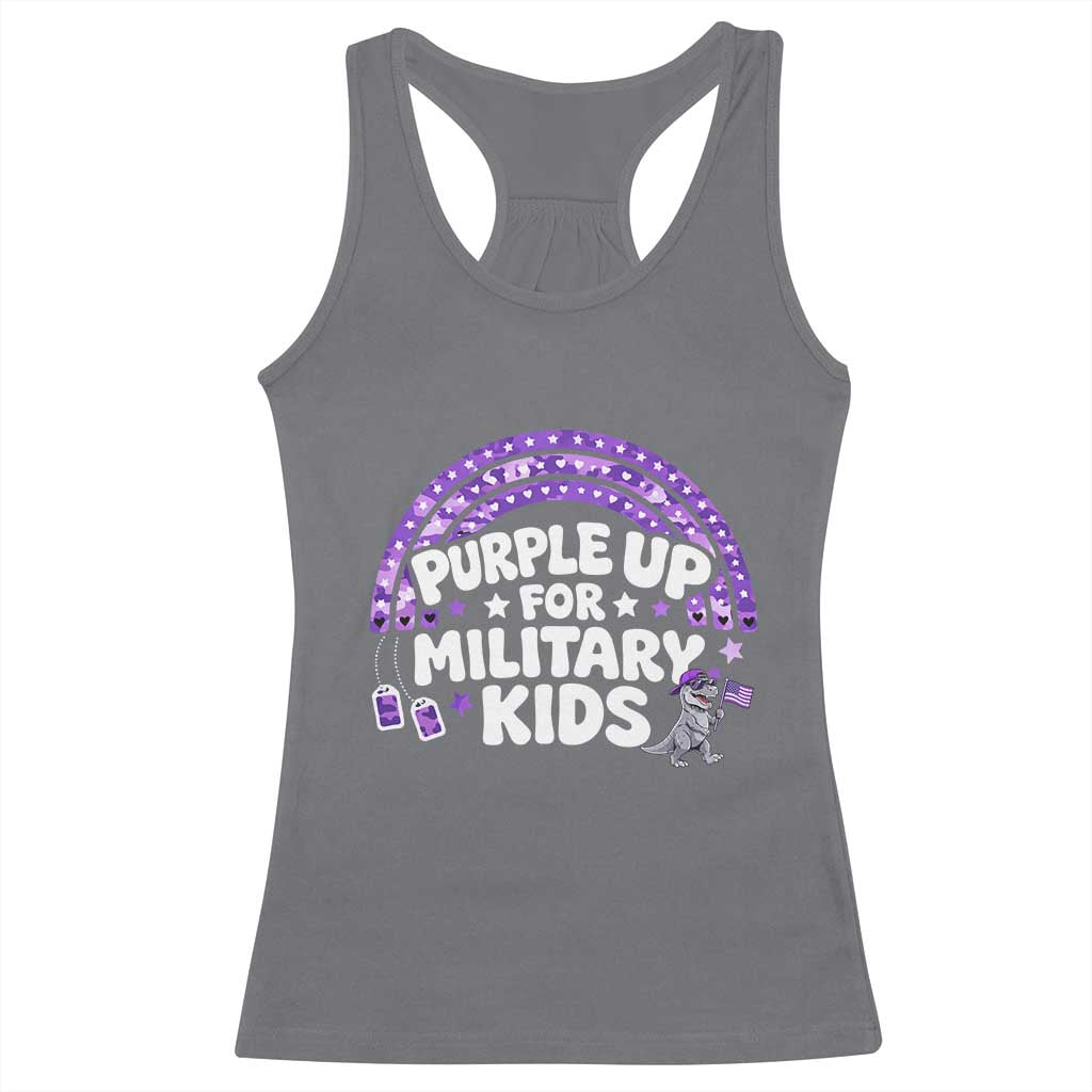 Purple Up For Military Kids Racerback Tank Top Cute Dino Dinosaur Proud Military Child Rainbow