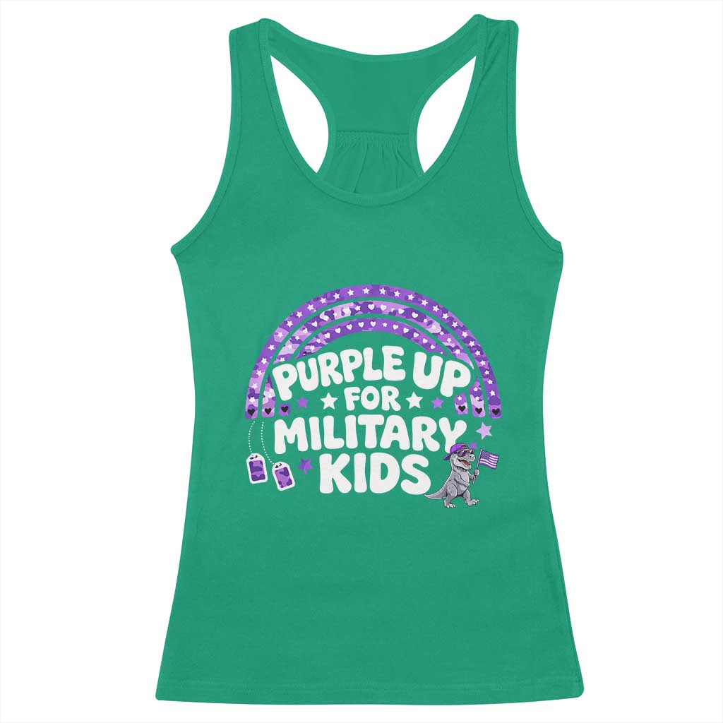 Purple Up For Military Kids Racerback Tank Top Cute Dino Dinosaur Proud Military Child Rainbow