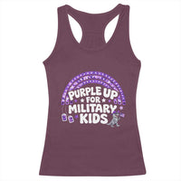 Purple Up For Military Kids Racerback Tank Top Cute Dino Dinosaur Proud Military Child Rainbow
