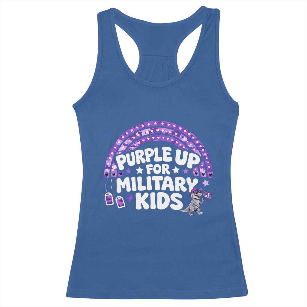 Purple Up For Military Kids Racerback Tank Top Cute Dino Dinosaur Proud Military Child Rainbow