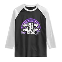 Purple Up For Military Kids Raglan Shirt Cute Dino Dinosaur Proud Military Child Rainbow