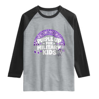 Purple Up For Military Kids Raglan Shirt Cute Dino Dinosaur Proud Military Child Rainbow