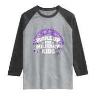 Purple Up For Military Kids Raglan Shirt Cute Dino Dinosaur Proud Military Child Rainbow