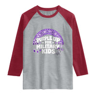 Purple Up For Military Kids Raglan Shirt Cute Dino Dinosaur Proud Military Child Rainbow