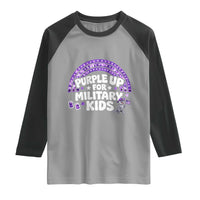 Purple Up For Military Kids Raglan Shirt Cute Dino Dinosaur Proud Military Child Rainbow