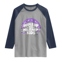 Purple Up For Military Kids Raglan Shirt Cute Dino Dinosaur Proud Military Child Rainbow