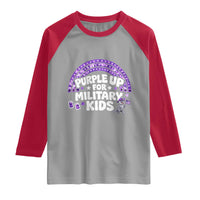 Purple Up For Military Kids Raglan Shirt Cute Dino Dinosaur Proud Military Child Rainbow