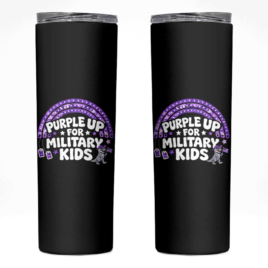 Purple Up For Military Kids Skinny Tumbler Cute Dino Dinosaur Proud Military Child Rainbow