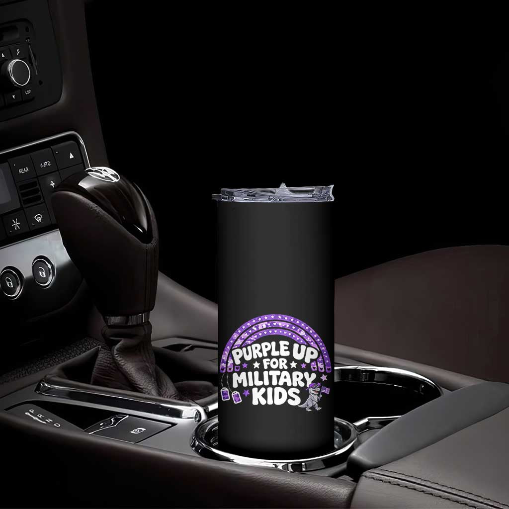Purple Up For Military Kids Skinny Tumbler Cute Dino Dinosaur Proud Military Child Rainbow