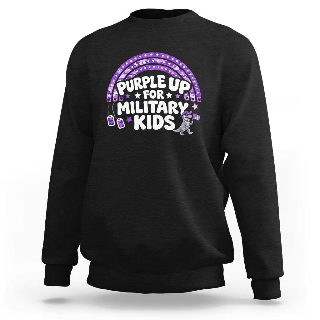 Purple Up For Military Kids Sweatshirt Cute Dino Dinosaur Proud Military Child Rainbow