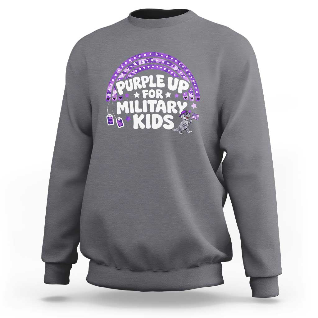 Purple Up For Military Kids Sweatshirt Cute Dino Dinosaur Proud Military Child Rainbow