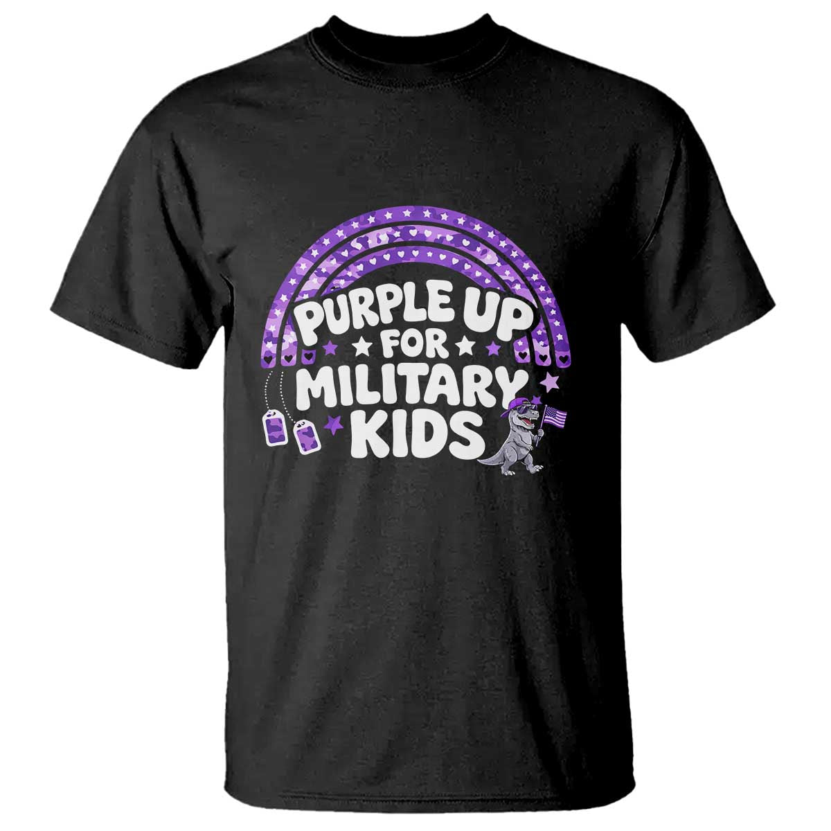 Purple Up For Military Kids T Shirt Cute Dino Dinosaur Proud Military Child Rainbow