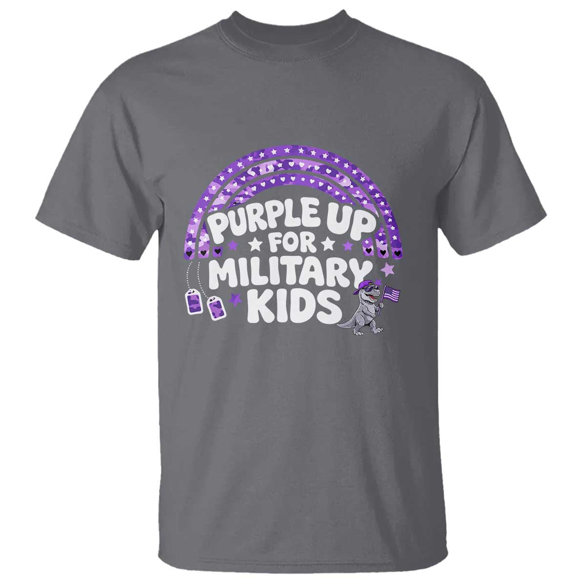 Purple Up For Military Kids T Shirt Cute Dino Dinosaur Proud Military Child Rainbow