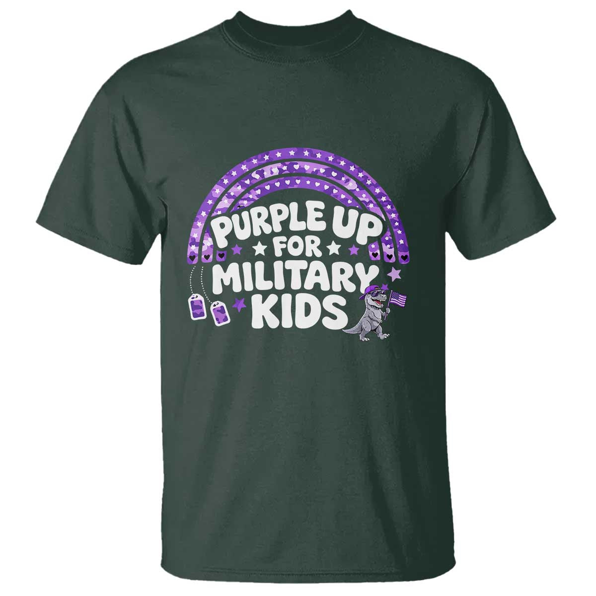Purple Up For Military Kids T Shirt Cute Dino Dinosaur Proud Military Child Rainbow