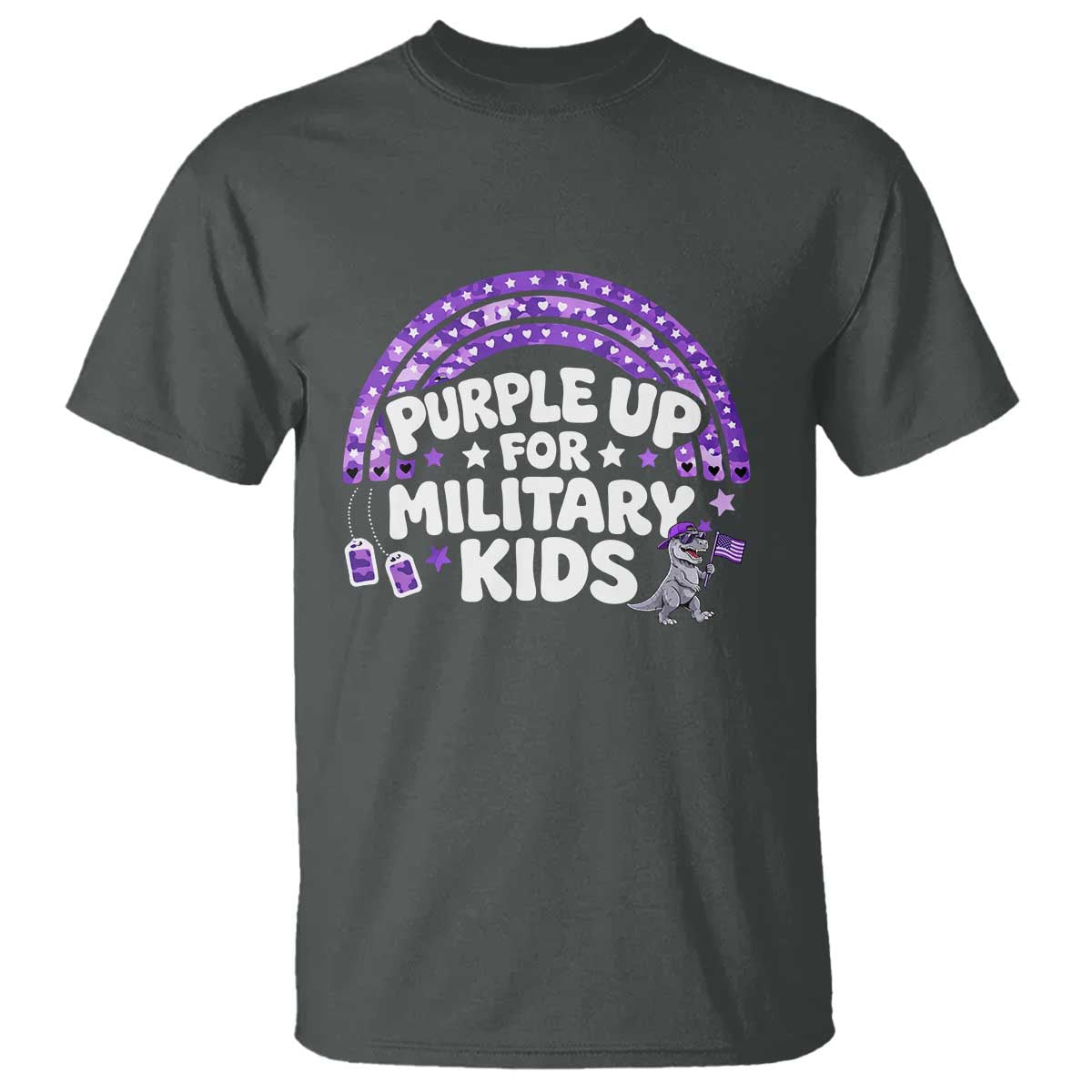 Purple Up For Military Kids T Shirt Cute Dino Dinosaur Proud Military Child Rainbow