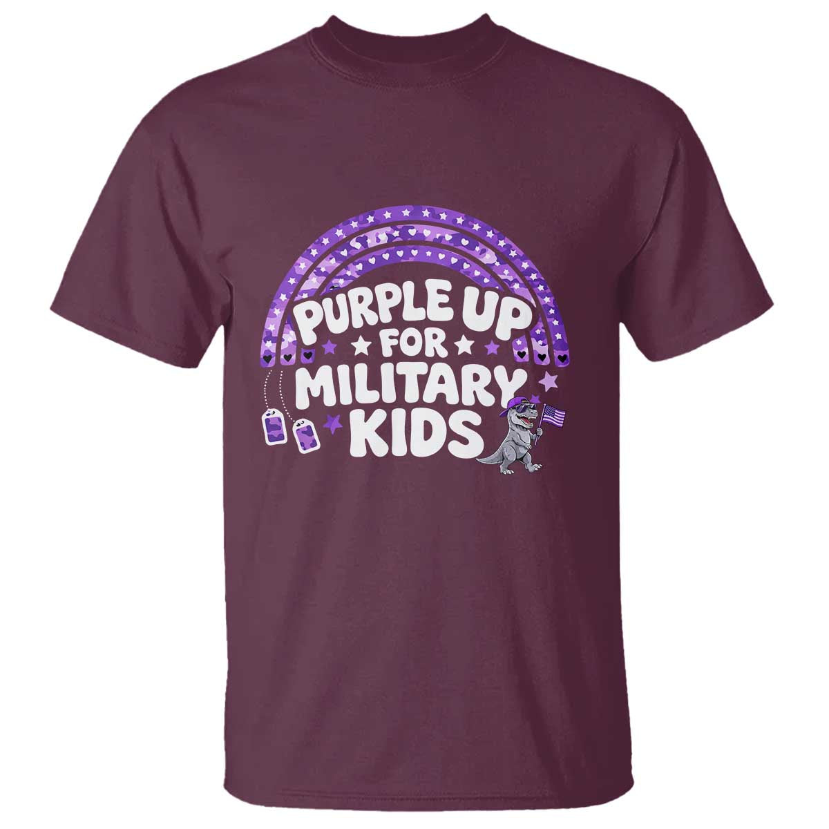 Purple Up For Military Kids T Shirt Cute Dino Dinosaur Proud Military Child Rainbow