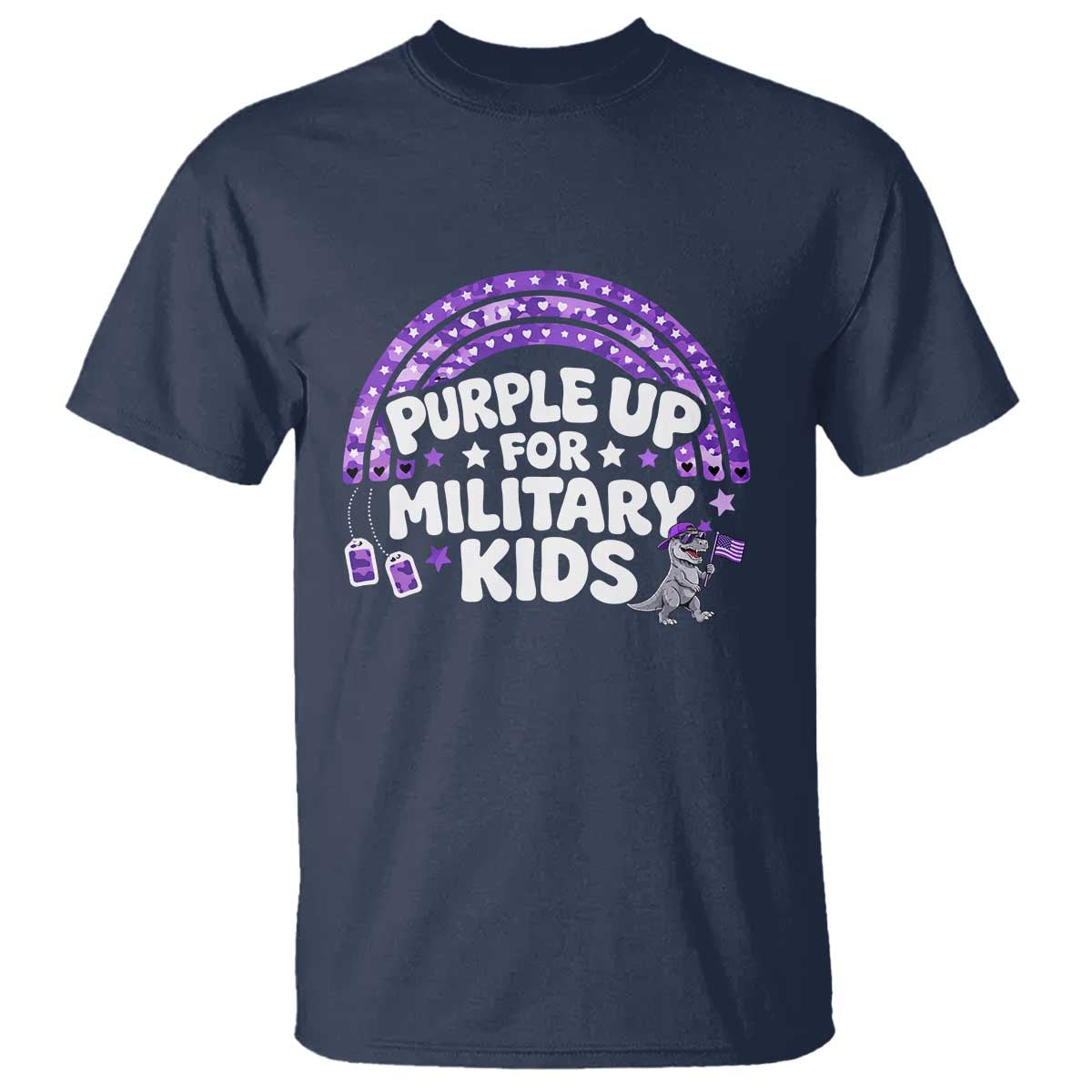 Purple Up For Military Kids T Shirt Cute Dino Dinosaur Proud Military Child Rainbow