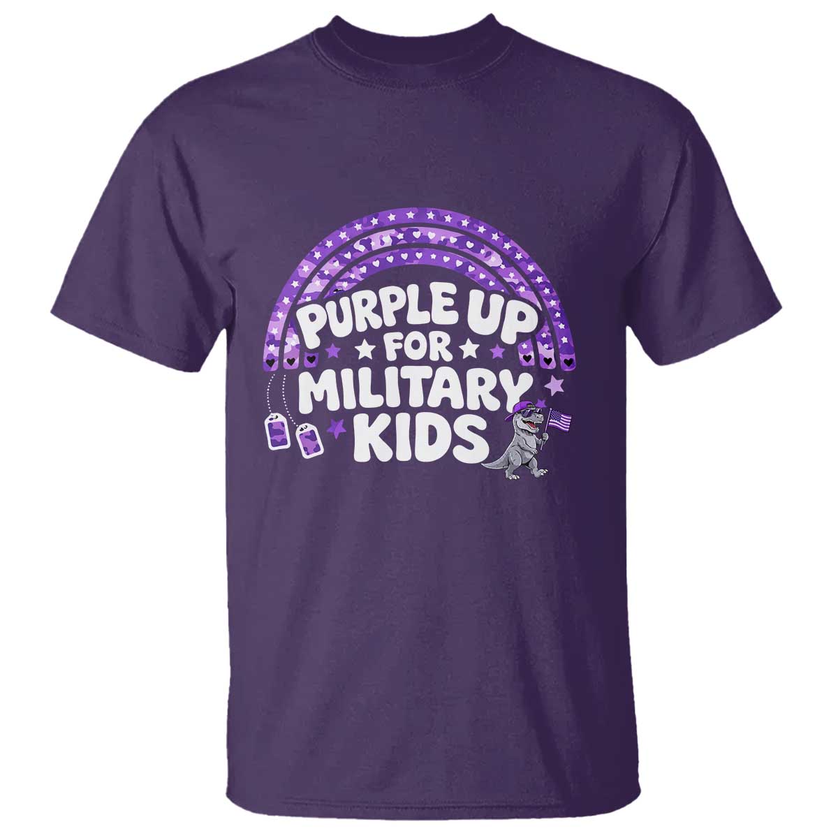 Purple Up For Military Kids T Shirt Cute Dino Dinosaur Proud Military Child Rainbow