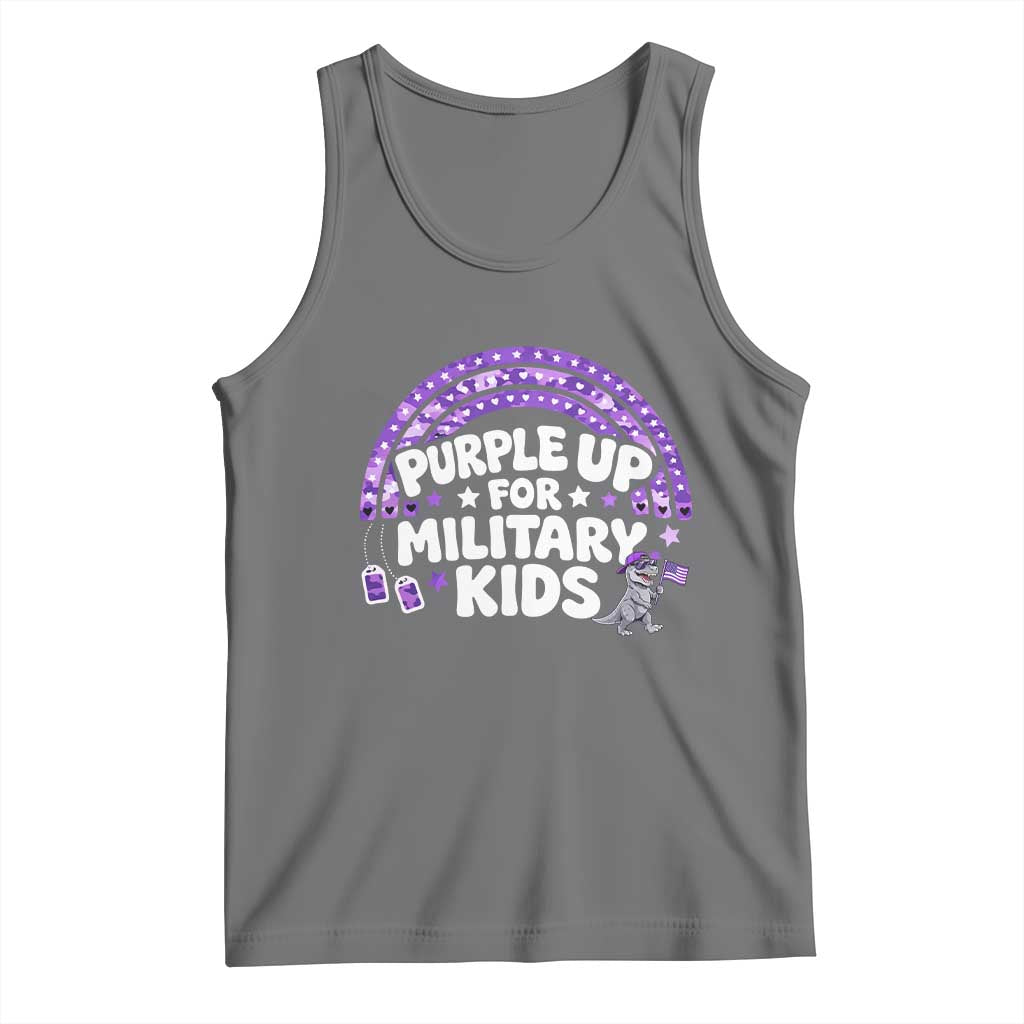 Purple Up For Military Kids Tank Top Cute Dino Dinosaur Proud Military Child Rainbow