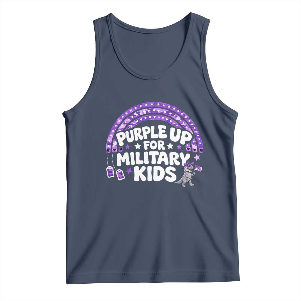 Purple Up For Military Kids Tank Top Cute Dino Dinosaur Proud Military Child Rainbow