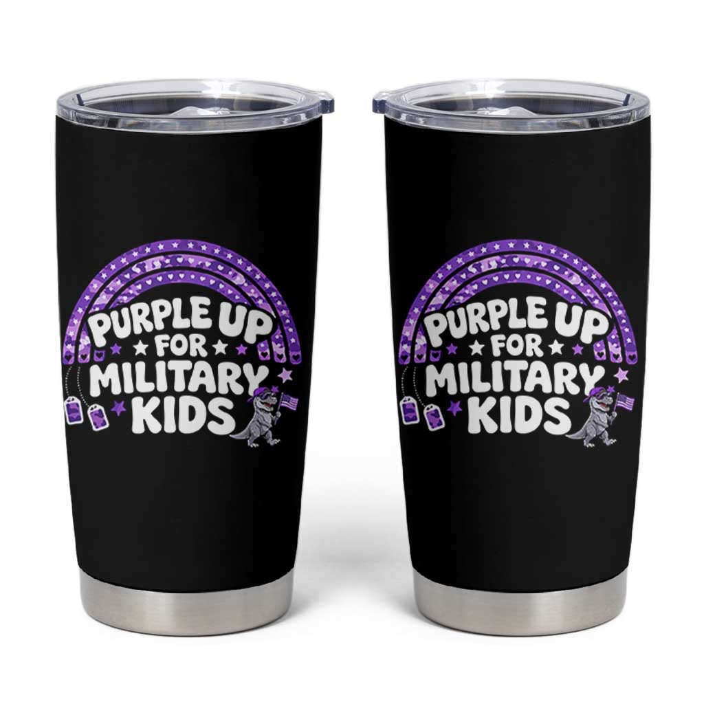 Purple Up For Military Kids Tumbler Cup Cute Dino Dinosaur Proud Military Child Rainbow