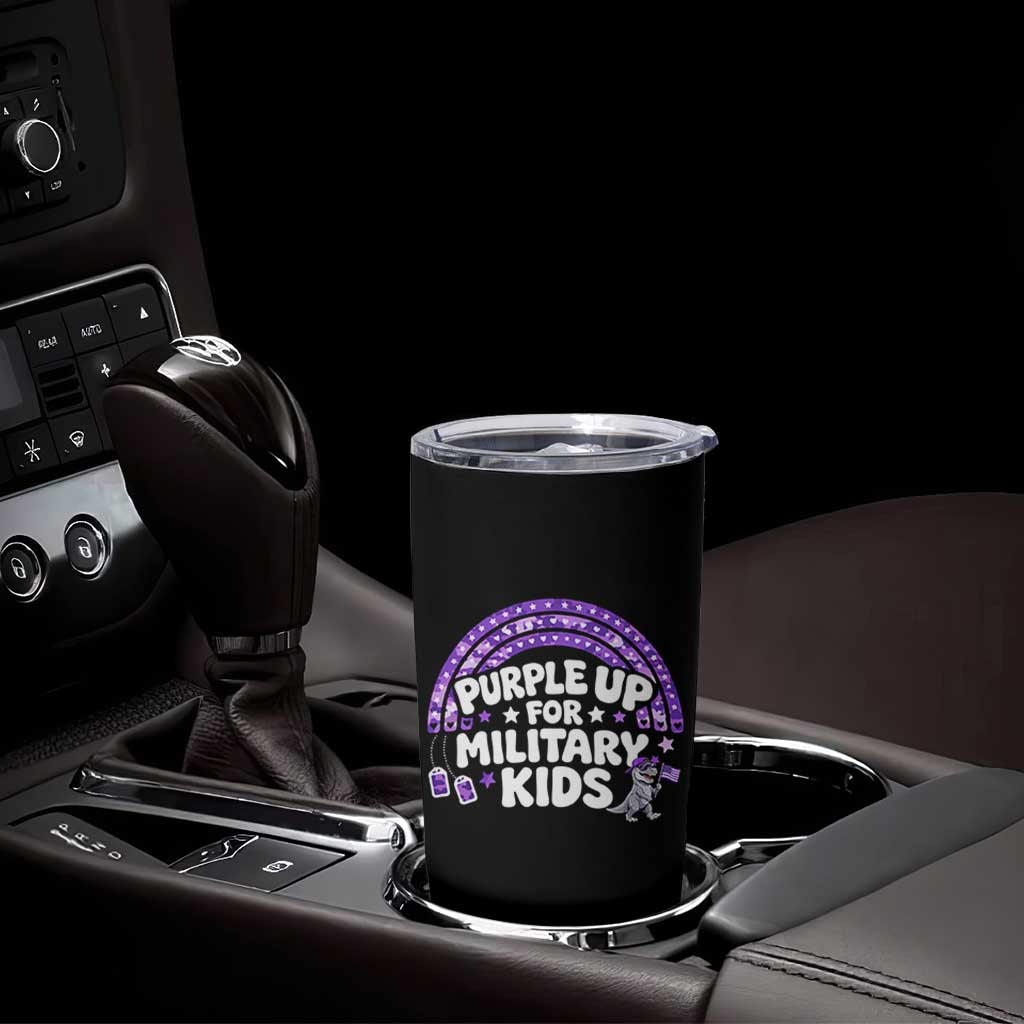 Purple Up For Military Kids Tumbler Cup Cute Dino Dinosaur Proud Military Child Rainbow