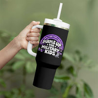 Purple Up For Military Kids Tumbler With Handle Cute Dino Dinosaur Proud Military Child Rainbow