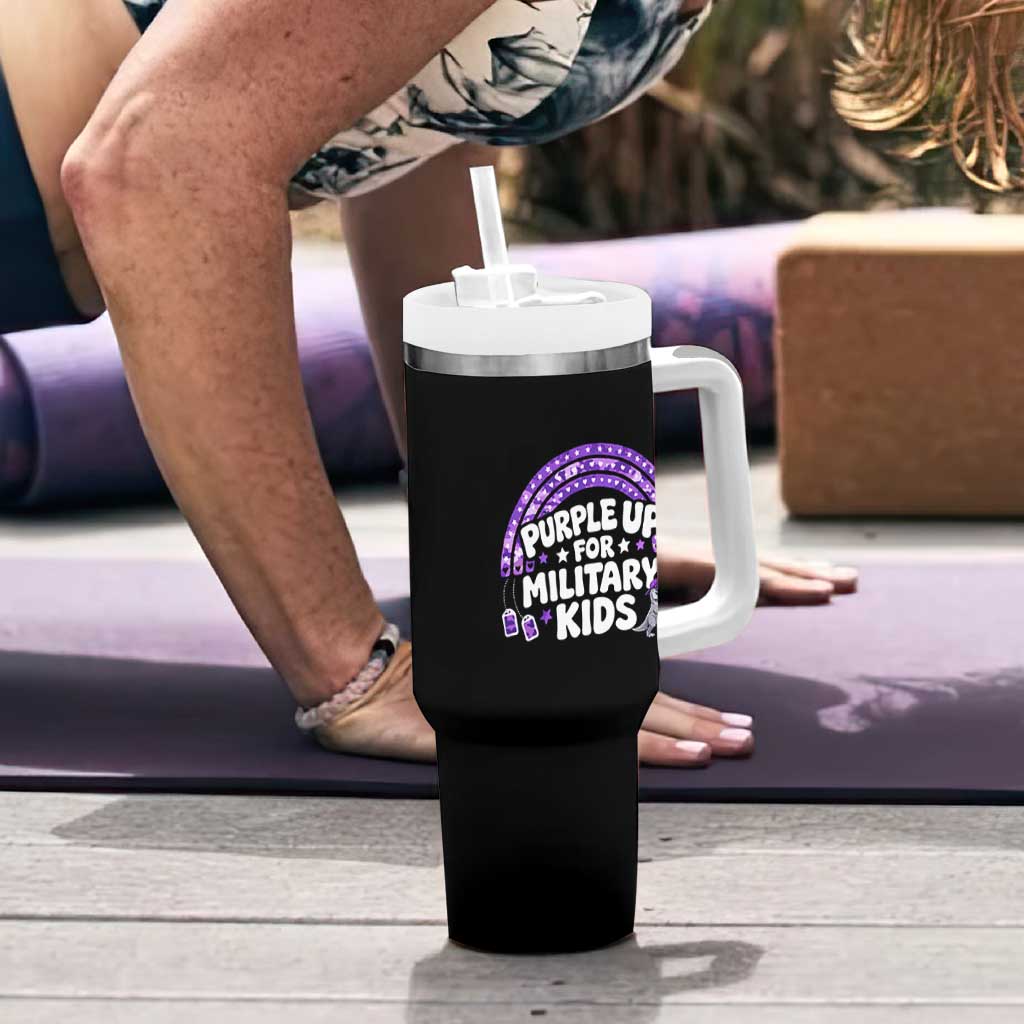 Purple Up For Military Kids Tumbler With Handle Cute Dino Dinosaur Proud Military Child Rainbow