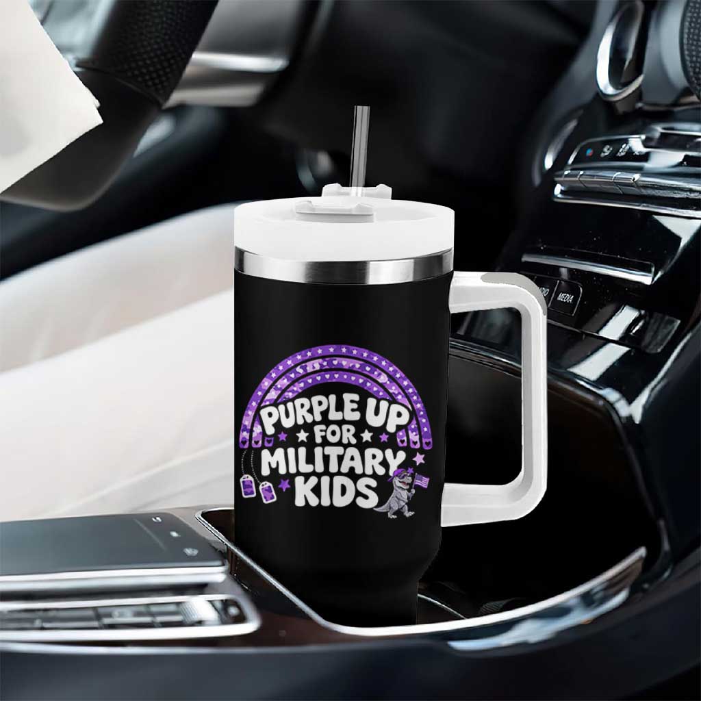 Purple Up For Military Kids Tumbler With Handle Cute Dino Dinosaur Proud Military Child Rainbow