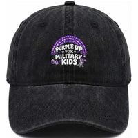 Purple Up For Military Kids Washed Cotton Baseball Cap Cute Dino Dinosaur Proud Military Child Rainbow