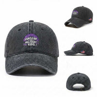 Purple Up For Military Kids Washed Cotton Baseball Cap Cute Dino Dinosaur Proud Military Child Rainbow