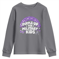 Purple Up For Military Kids Youth Sweatshirt Cute Dino Dinosaur Proud Military Child Rainbow
