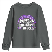 Purple Up For Military Kids Youth Sweatshirt Cute Dino Dinosaur Proud Military Child Rainbow