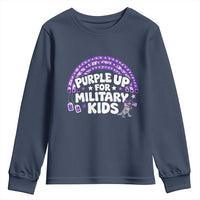 Purple Up For Military Kids Youth Sweatshirt Cute Dino Dinosaur Proud Military Child Rainbow