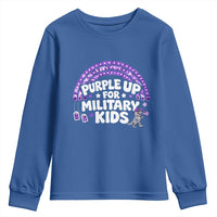 Purple Up For Military Kids Youth Sweatshirt Cute Dino Dinosaur Proud Military Child Rainbow