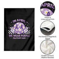 Proud Military Kids Garden Flag Groovy Smile Face In April We Wear Purple Military Child Month