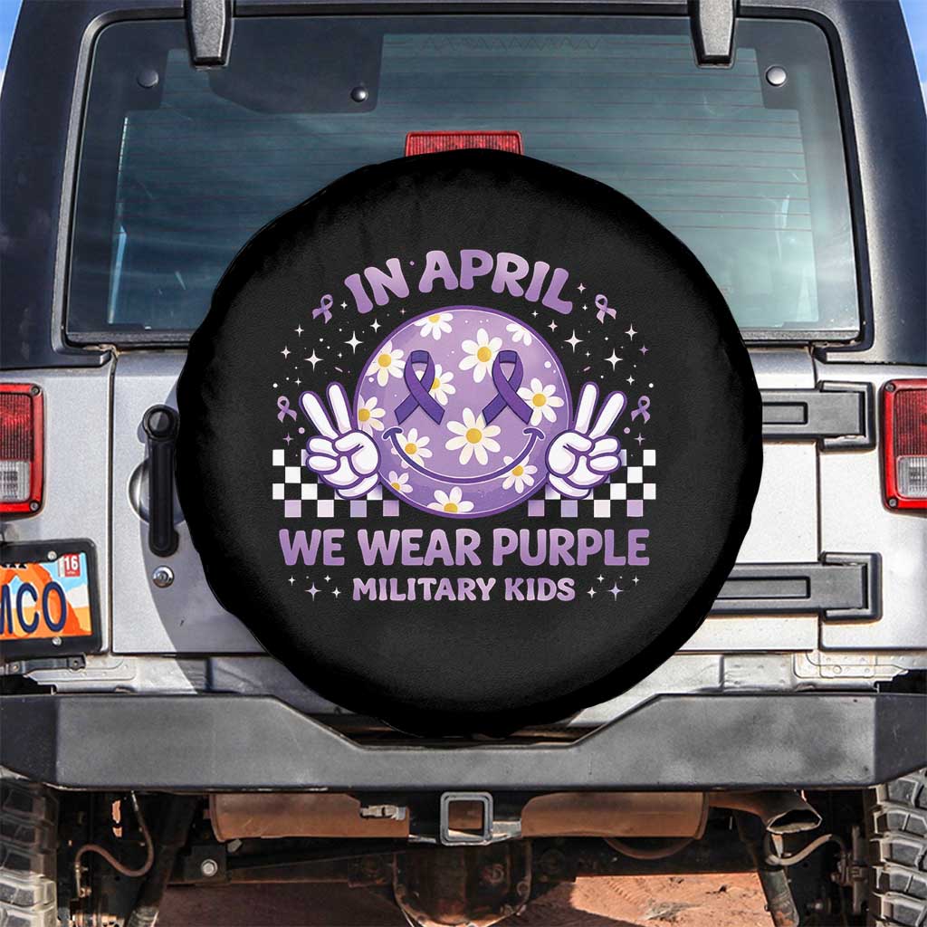 Proud Military Kids Spare Tire Cover Groovy Smile Face In April We Wear Purple Military Child Month