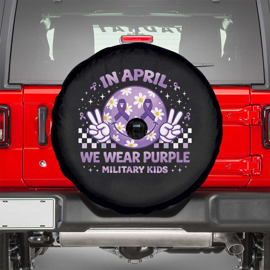 Proud Military Kids Spare Tire Cover Groovy Smile Face In April We Wear Purple Military Child Month