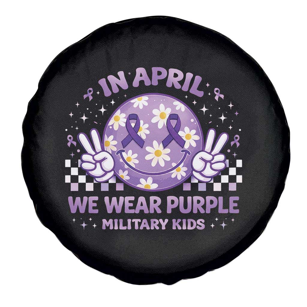 Proud Military Kids Spare Tire Cover Groovy Smile Face In April We Wear Purple Military Child Month