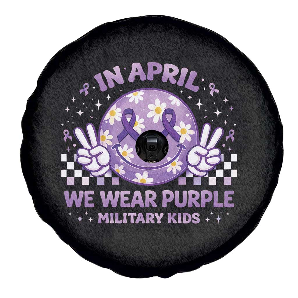 Proud Military Kids Spare Tire Cover Groovy Smile Face In April We Wear Purple Military Child Month