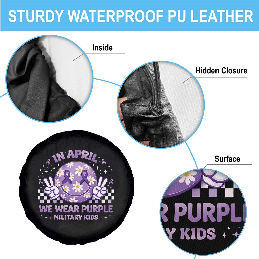 Proud Military Kids Spare Tire Cover Groovy Smile Face In April We Wear Purple Military Child Month